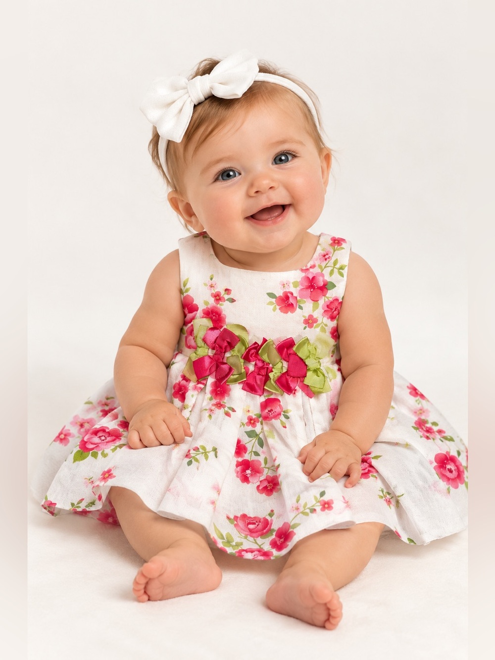 First Impressions White Floral Bow-Accent Formal Dress